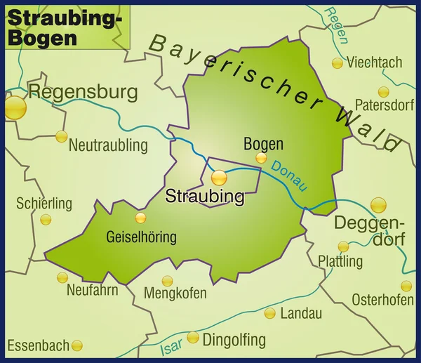Straubing-Bogen Umgebungskarte Übersicht — Stockvector