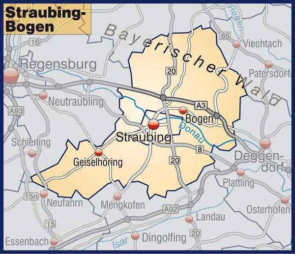 Straubing-Bogen Umgebungskarte orange — Stock vektor