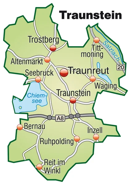 Traunstein Inselkarte grünn — Vector de stock