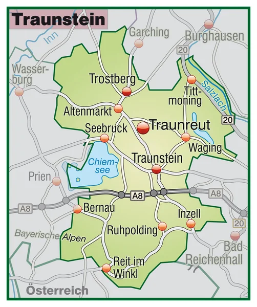 Traunstein Umgebungskarte grün — Image vectorielle