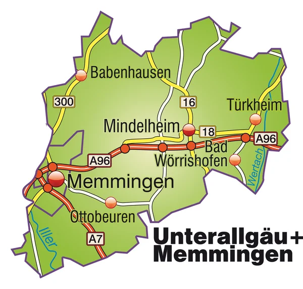 Unterallgäu+Memmingen Inselkarte bunt — Stok Vektör