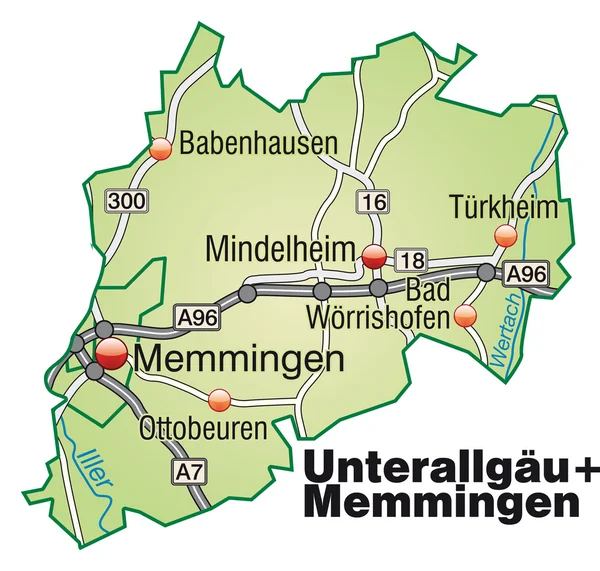 Unterallgäu+Memmingen Inselkarte grün — Stockvector