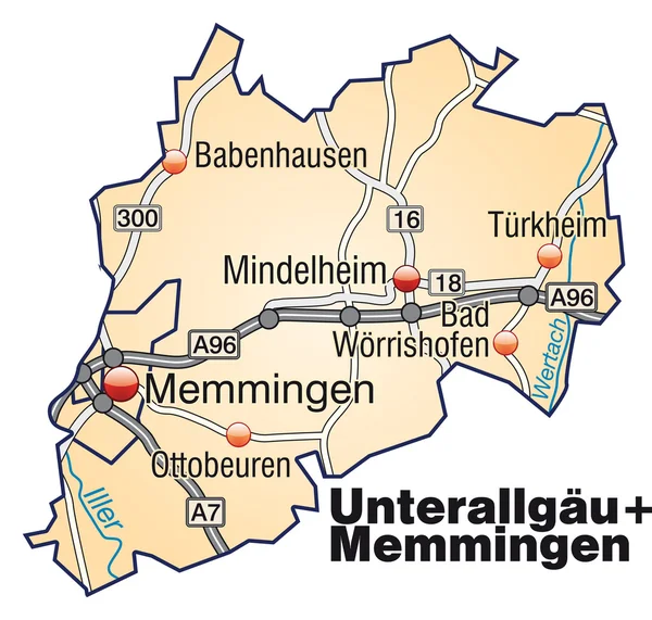 Unterallgäu+Memmingen Inselkarte orange — Stockový vektor