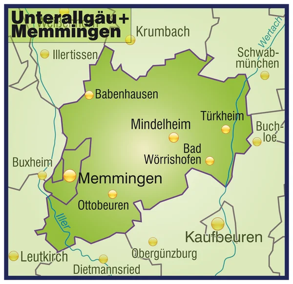 Unterallgäu+Memmingen als Umgebungskarte Übersicht — ストックベクタ