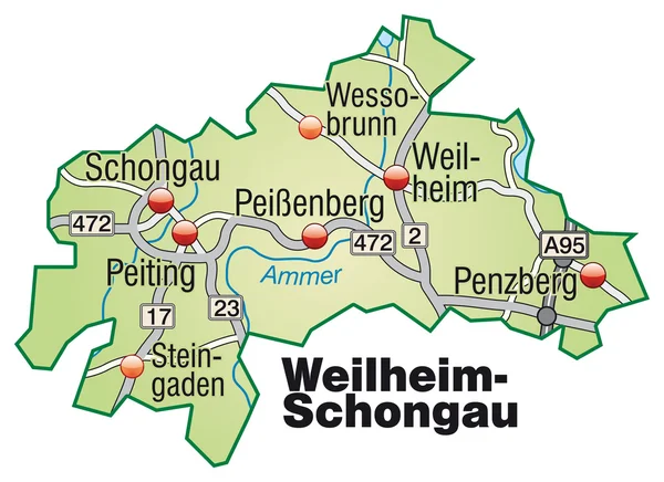 Weilheim-Schongau Inselkarte grün — Stock Vector