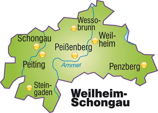 Weilheim-Schongau Inselkarte Übersicht — Stockvector