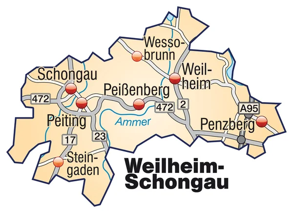 Weilheim-schongau inselkarte oranje — Stockvector