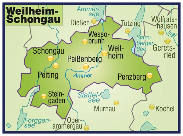 Weilheim-Schongau Umgebungskarte Übersicht — Stockový vektor