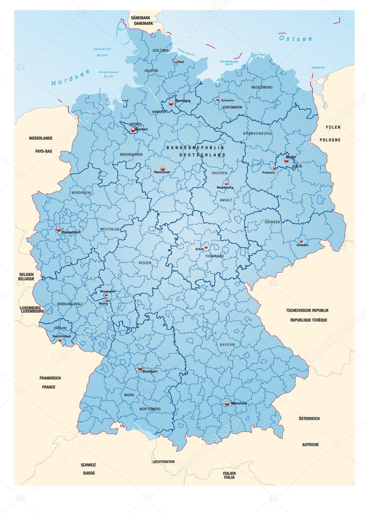 Kreiskarte von Deutschland blau