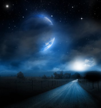 Large moon over Countryside clipart