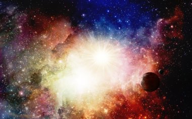 Colorful Nebula with Planet and Moon clipart