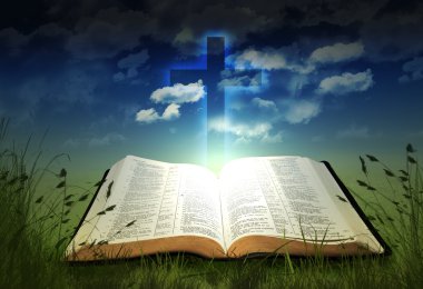 Glowing Bible with Cross clipart