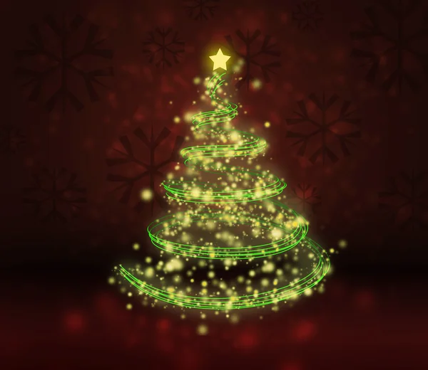 Glowing Christmas Tree on Red Backround — Stok fotoğraf