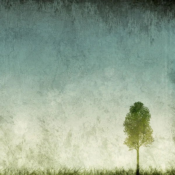 Гранж фон с одним деревом — стоковое фото