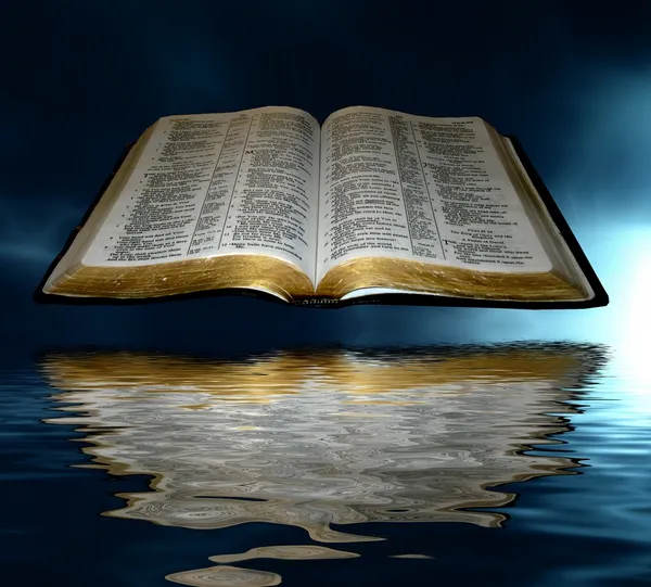 Открытая Библия над водой Стоковая Картинка