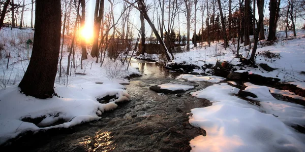 Zimní creek při západu slunce — Stock fotografie