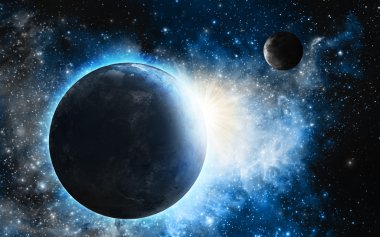 Cold Nebula with planet and moon clipart