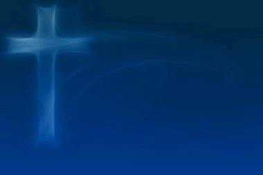 Glowing Cross on blue background clipart