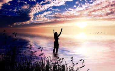 Woman Praising at dawn clipart