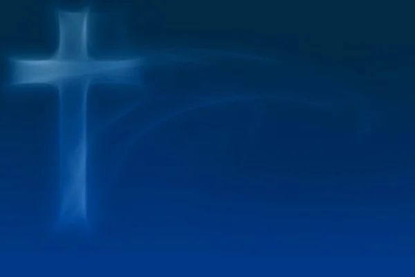 Croce incandescente su sfondo blu — Foto Stock