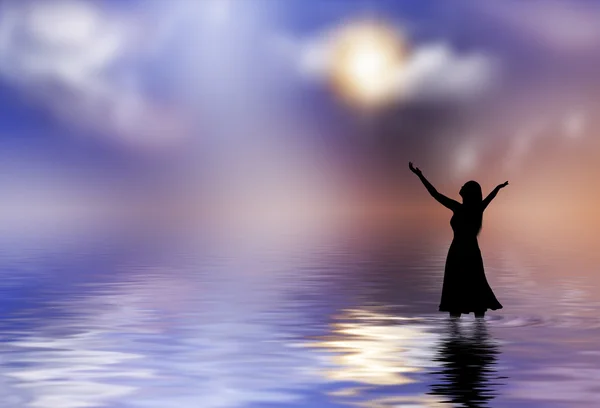 Woman Praising in the water — Stock Photo, Image