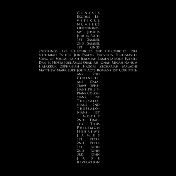 Χριστιανικός Σταυρός με όλα τα βιβλία της Αγίας Γραφής — Φωτογραφία Αρχείου