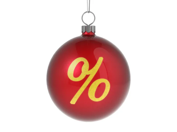 Bola roja de Navidad con símbolo de porcentaje de oro — Foto de Stock