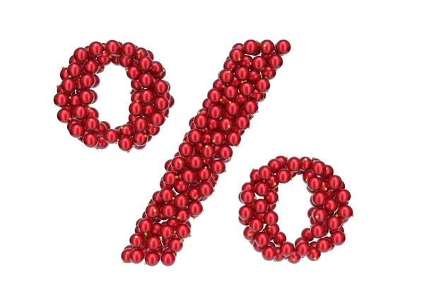 Marca de porcentaje hecha de bolas de Navidad rojas y brillantes con gorras de oro . — Foto de Stock