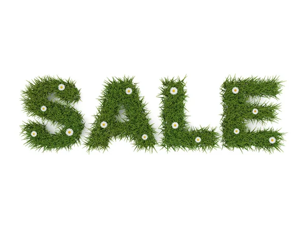 Grassy sale inscription with some flowers. — Stockfoto