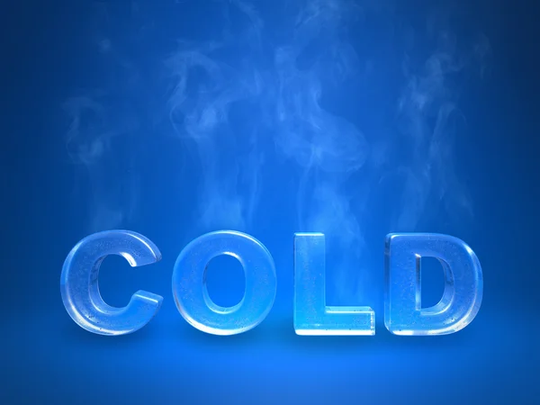 Iscrizione fredda ghiacciata evaporante su sfondo blu — Foto Stock