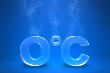 Evaporating icy zero Celsius degrees inscription on a blue background clipart
