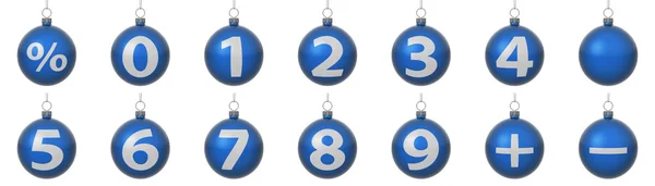 Conjunto de bolas de Natal azul com números de prata — Fotografia de Stock