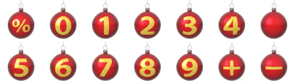Set of red Christmas balls with golden numbers — Stock Photo, Image