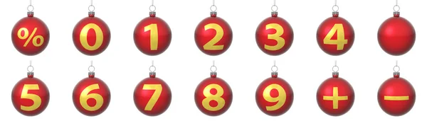 Conjunto de bolas de Natal vermelho com números dourados Imagens De Bancos De Imagens Sem Royalties