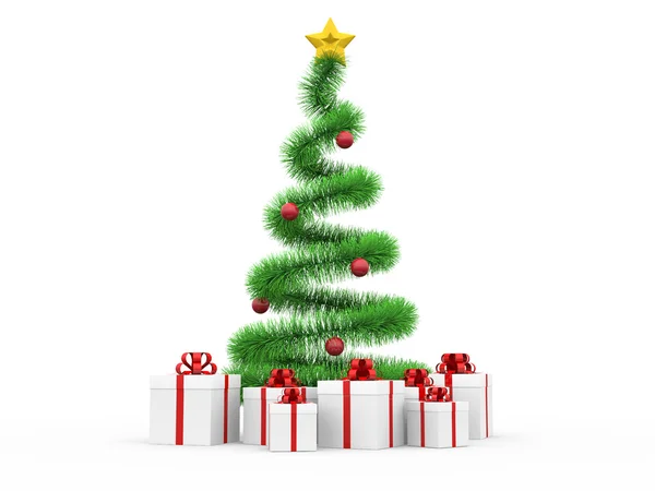 Árbol de Navidad en espiral con cajas de regalo —  Fotos de Stock