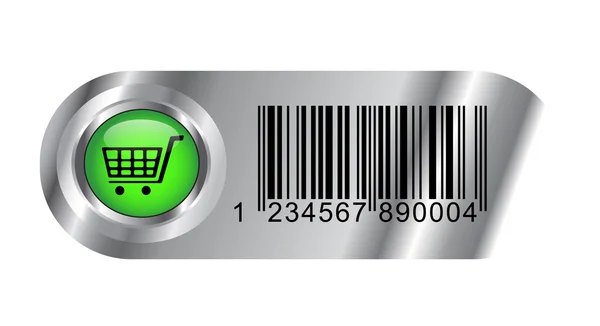Metallic buy button with bar code and cart — Stock Vector