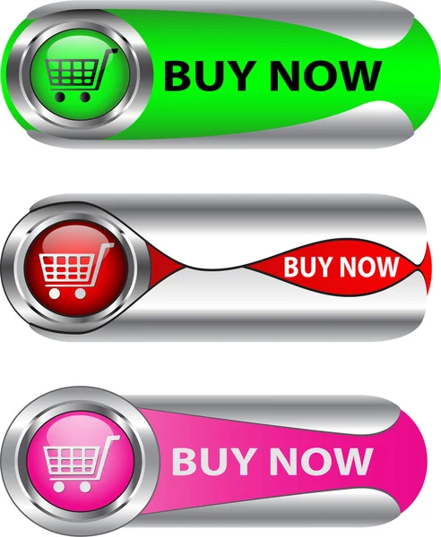 Metálico Comprar agora conjunto de botões — Vetor de Stock