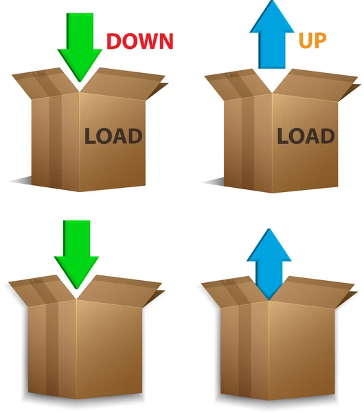 Ladda ner och ladda upp lådor — Stock vektor