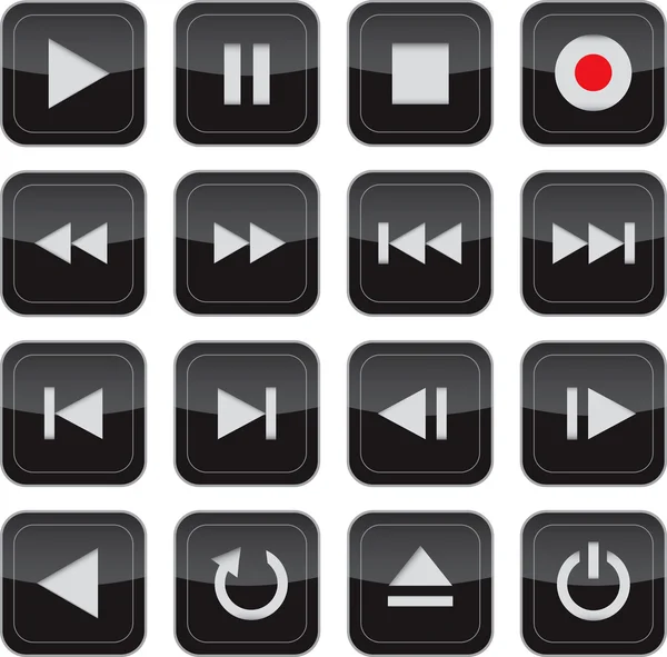 Conjunto de iconos brillantes de control multimedia para web, aplicaciones, electr — Archivo Imágenes Vectoriales