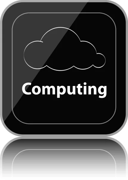 Pulsante cloud computing nero lucido con riflessione — Vettoriale Stock
