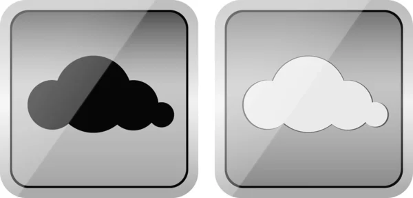 Par de iconos brillantes de computación en nube con nubes blancas y negras — Vector de stock