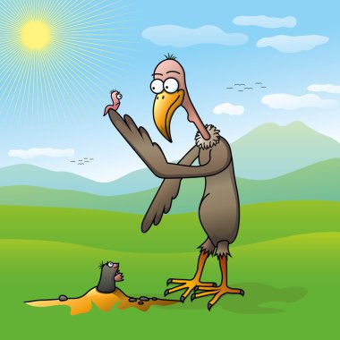 Vulture with worm and mole clipart