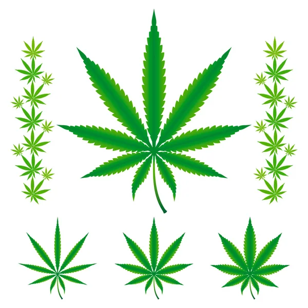 Hojas de cannabis - Sativa, Híbrido, Indica . — Vector de stock