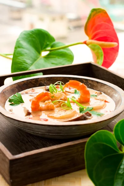 Thai soup with prawn and scallop — Stock Photo, Image