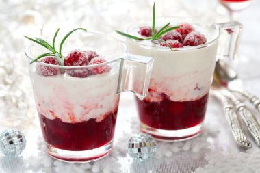 Cranberry dessert with cream clipart