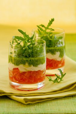 Appetizer with tomato,cheese and pesto clipart