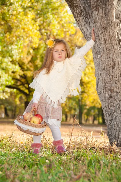 一个小女孩去篮苹果 — 图库照片