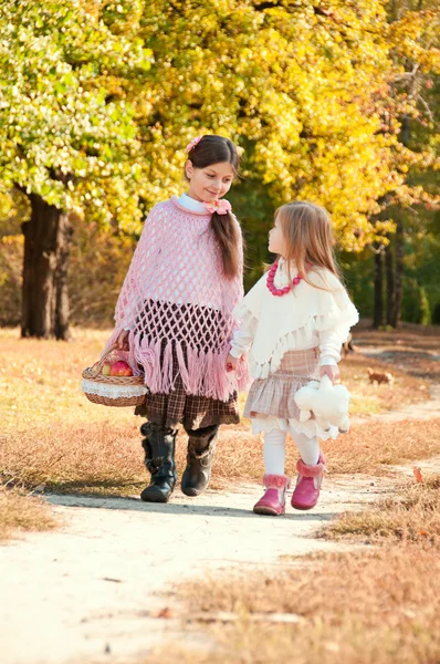 Two beautiful, young sister are on the road. — Stock Photo, Image