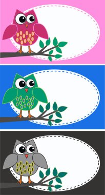 Three different owls illustrations clipart