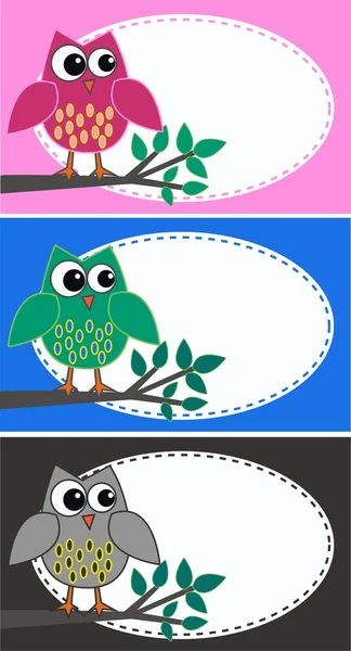 Drie verschillende uilen illustraties — Stockvector